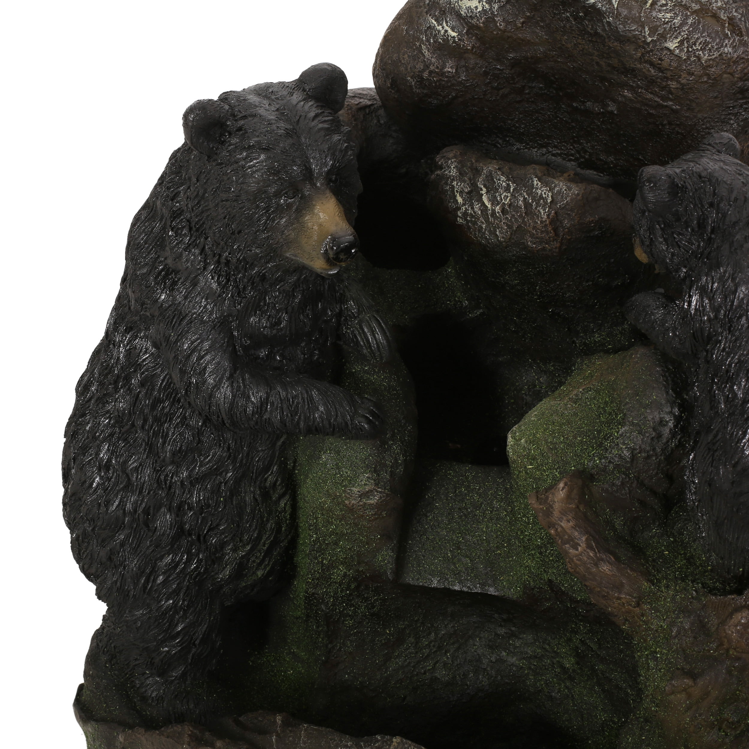 GDF Studio Hensel Outdoor 2 Tier Bear Fountain, Moss and Black