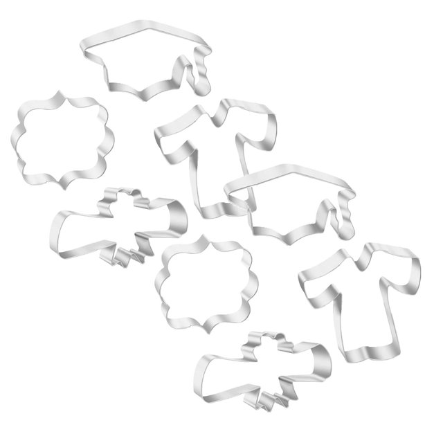 Oleegame 2PC Cookie Mold 4 Cookie Cutters Graduation Cookie Cutters Graduation Hat Diploma Graduation Dress Silver