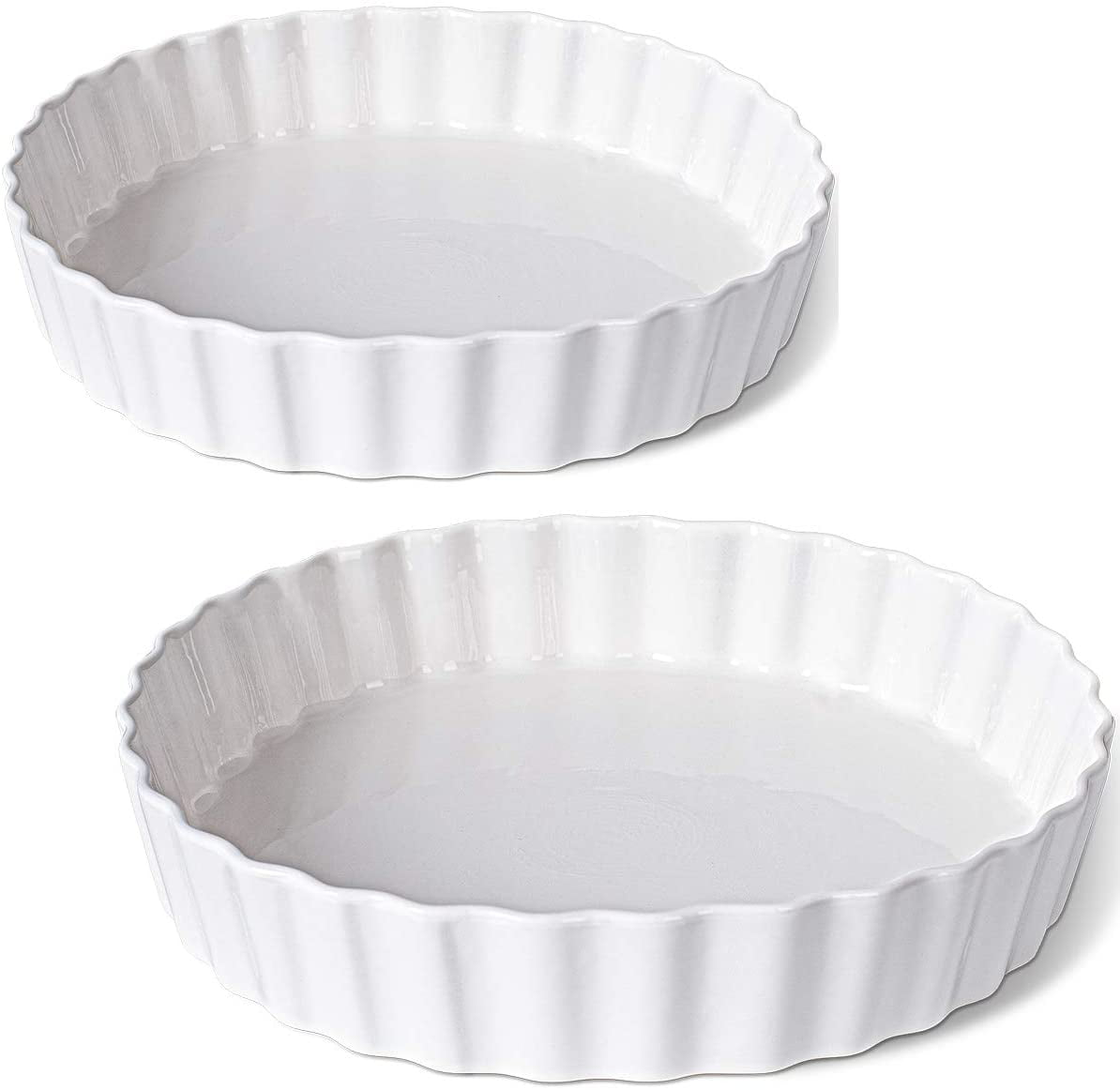 Set of 4 5 Inch White Ceramic Essentials Tart Plates Mini Fluted Quiche Dishes by CIROA 