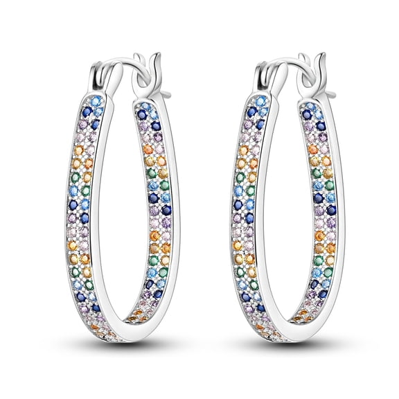 NARMO Sparkling Colorful AAA CZ Water Droplets 925 Sterling Silver Hoop Earrings for Women Jewelry