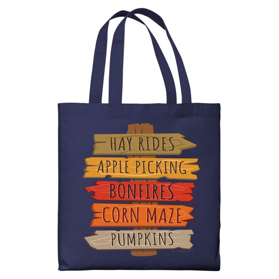 ThisWear Fall Decorations for Home Fall Event Signs Hay Rides Apple Picking Bonfires Corn Maze Pumpkins Lightweight Navy Canvas Tote Bag