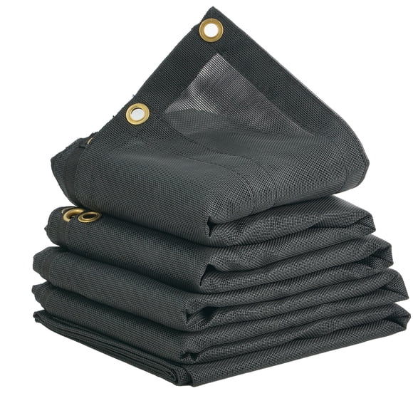 SKYSHALO Dump Truck Mesh Tarp, 7.5x18 ft, PVC Coated Black Heavy Duty Cover with 5.5" 18oz Double Pocket, Brass Grommets, Reinforced Double Needle Stitch Webbing Fits Manual or Electric Dump Truck