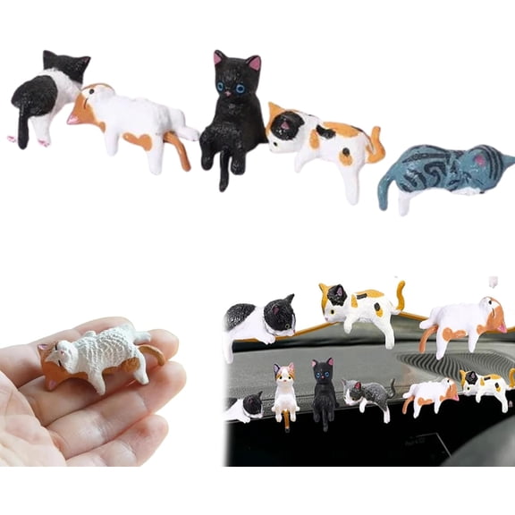 StlyGar Mini Cat Desk Figurines, Mini Resin Cat Figurines-Cute Cartoon Desk Decor, Mini Cat Desk Figurines Multi Pose Kitty Ornaments Cute Cartoon Style Desk for Home Offices 1 Set