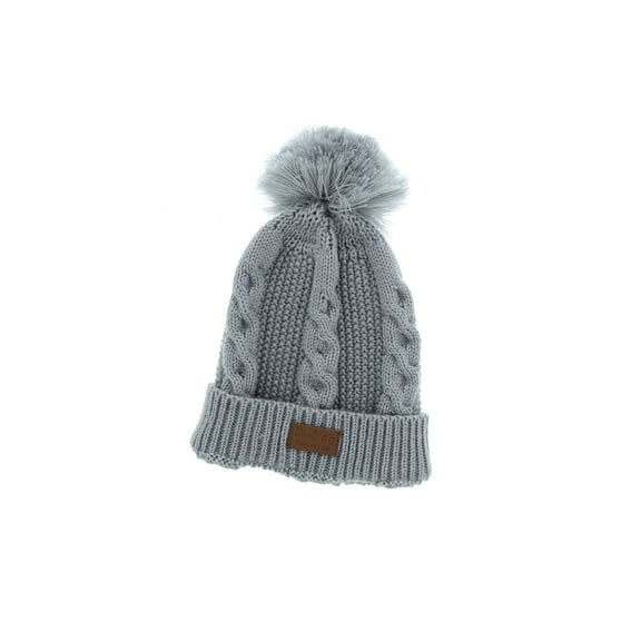 Cable Pom Pom Cuffed Beanie Unisex Steely Blue Warm Knit Winter Hat by Back 40