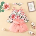 thumbnail image 4 of XXWXYD Toddler Sunflower Print 4PC Outfit Set, Sleeveless Vest + Shorts + Headband - Summer Beach Wear Outfit, 4 of 8
