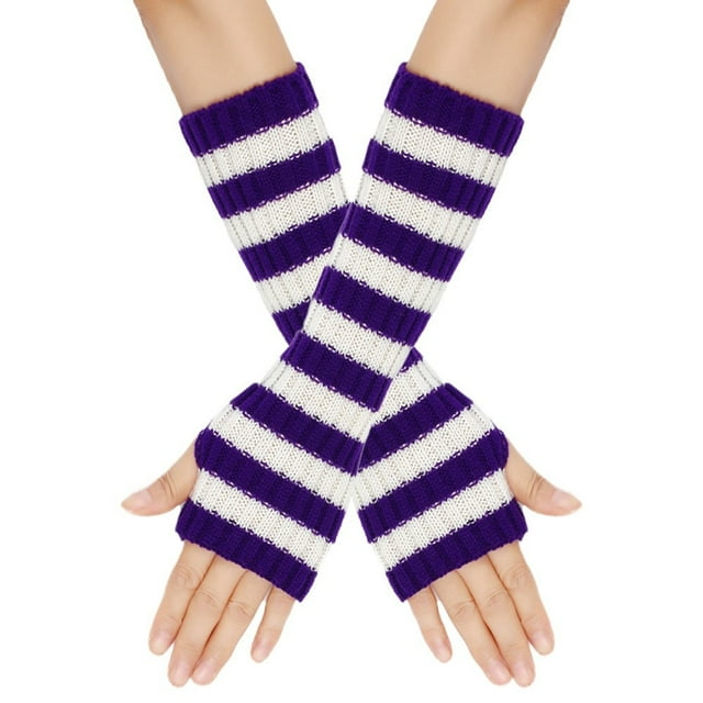 GDREDA Winter Striped Fingerless Convertible Mittens Touchscreen Texting Warm Knitted Handwear For Cold Weather Outdoor Activities Dark Purple,One Size