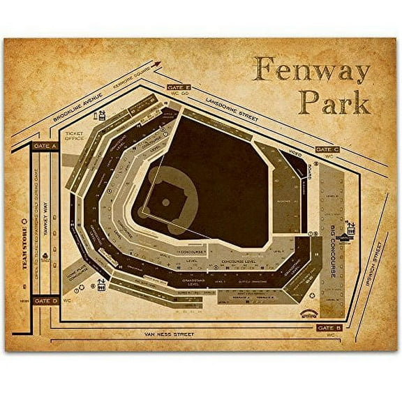 Fenway Park Baseball Seating Chart Art Print - 11x14 Unframed Art Print - Great Sports Bar Decor and Gift for Baseball Fans