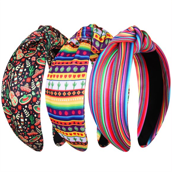 NVENF 3PCS Easter Mexican Mother's Day Headband Accessories for Women Knotted Headbands Holiday Gifts (3PCS Mexican A)