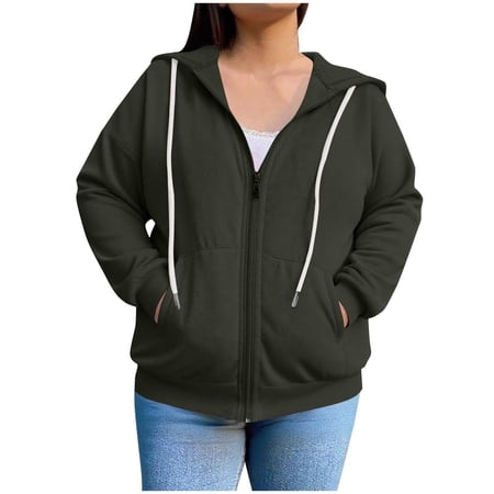Tdoqot Womens Plus Size Hoodies Front Zipper- Loose Casual Long Sleeve Classic Sweatshirt Dark Gray Size 3XL