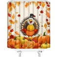 thumbnail image 3 of Thanksgiving Turkey Shower Curtain Fall Pumpkin Maple Leaves Cute Falling Leaf Autumn Holiday Cartoon Watercolor Fabric Decorative Bathroom Curtains with Hooks,Orange,, 3 of 5