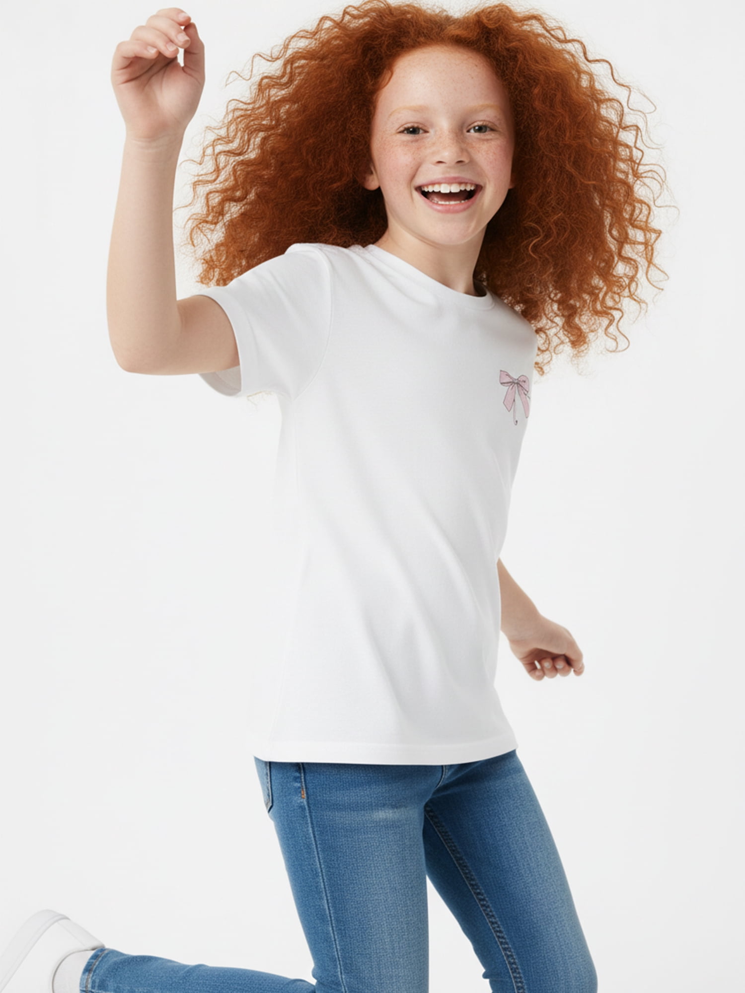 Wonder Nation Girls Bonjour Bows Graphic Print Crewneck Tee with Short Sleeves, Sizes 4-18