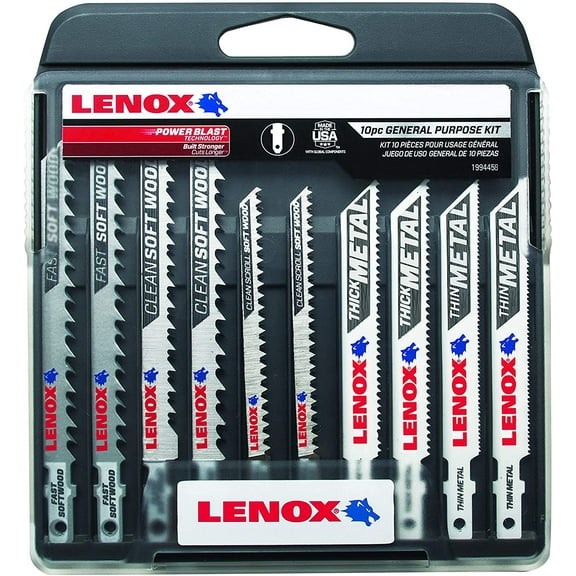 LENOX Tools 1994458 T-Shank General Purpose Jig Saw Blade Kit with Hard Case, 10-Piece