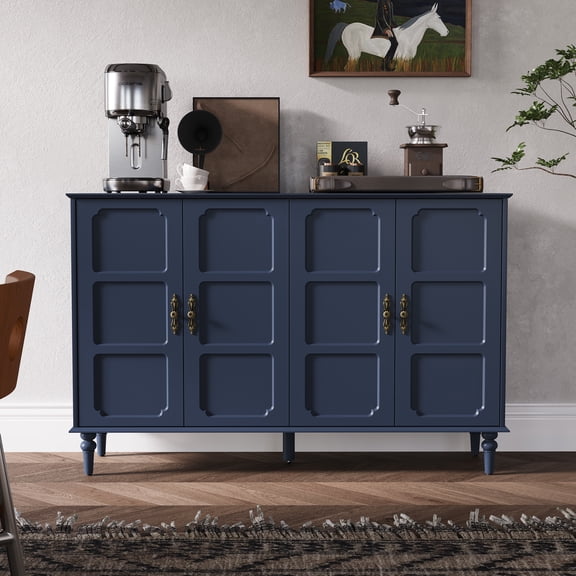 ZOSQUARE 55" Sideboard Storage Cabinet with 4 Storage Doors and 2 Adjustable Shelves, Blue Accent Cabinet with Antique Hardware, Credenza Cabinet with Storage for Living Room