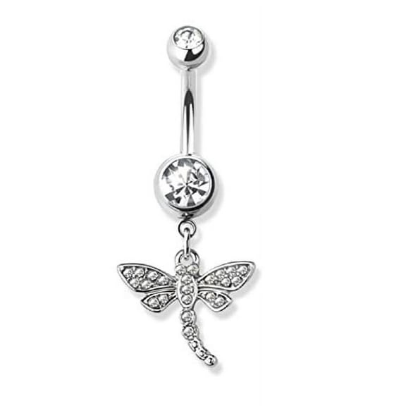Body Accentz Belly Button Ring cz Dragonfly Paved Navel Ring