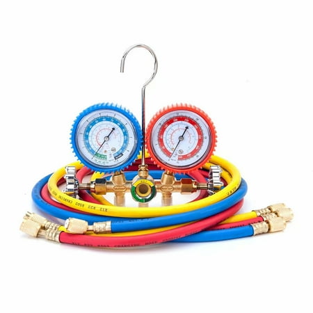 - R134 R12 R22 R502 Dual Manifold Gauges Valve Set Red & Yellow & Blue & Black & Golden