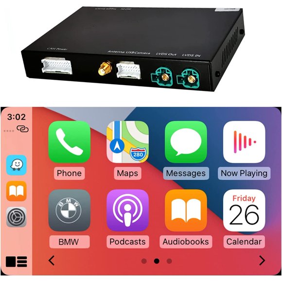 Road Top Wireless Carplay Retrofit Kit Decoder for BMW NBT System 3 4 5 6 7 Series X1 X3 X4 X5 X6 2012-2016, Support iOS 13 14, Android Auto, AirPlay, Mirroring, Rear View, USB Drive