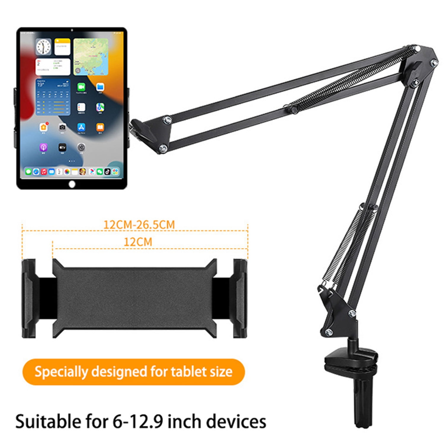 Adjustable Tablet Stand & Phone Holder for Desk and Bed – 360° Flexible Arm, Dual Clamps, Heavy-Duty Carbon Steel iPad Holder Mount for 4-13" Devices, Hands-Free for Cooking, Reading, Video Calls