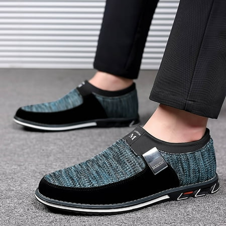 

PhoneSoap Fashion Style Mens Breathable Comfortable Business Slip On Work Casual Color Matching Leather Shoes Blue