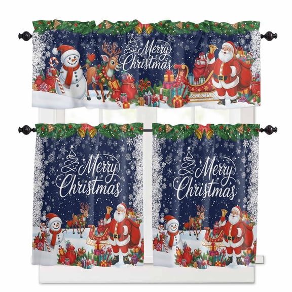 Rustic Gnomes Christmas Curtain Valances Set Red Xmas Balls Tree Winter Snowflake Kitchen Curtains 24 inch Length Rod Pocket Valance and Tiers 3 Piece Set Small Bedroom Bathroom Laundry Decor