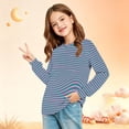 thumbnail image 4 of Girls' shirt Long Sleeve Crewneck Striped Print Tops Casual Soft Baggy Pullover Sweatshirt for Kids, 4 of 5