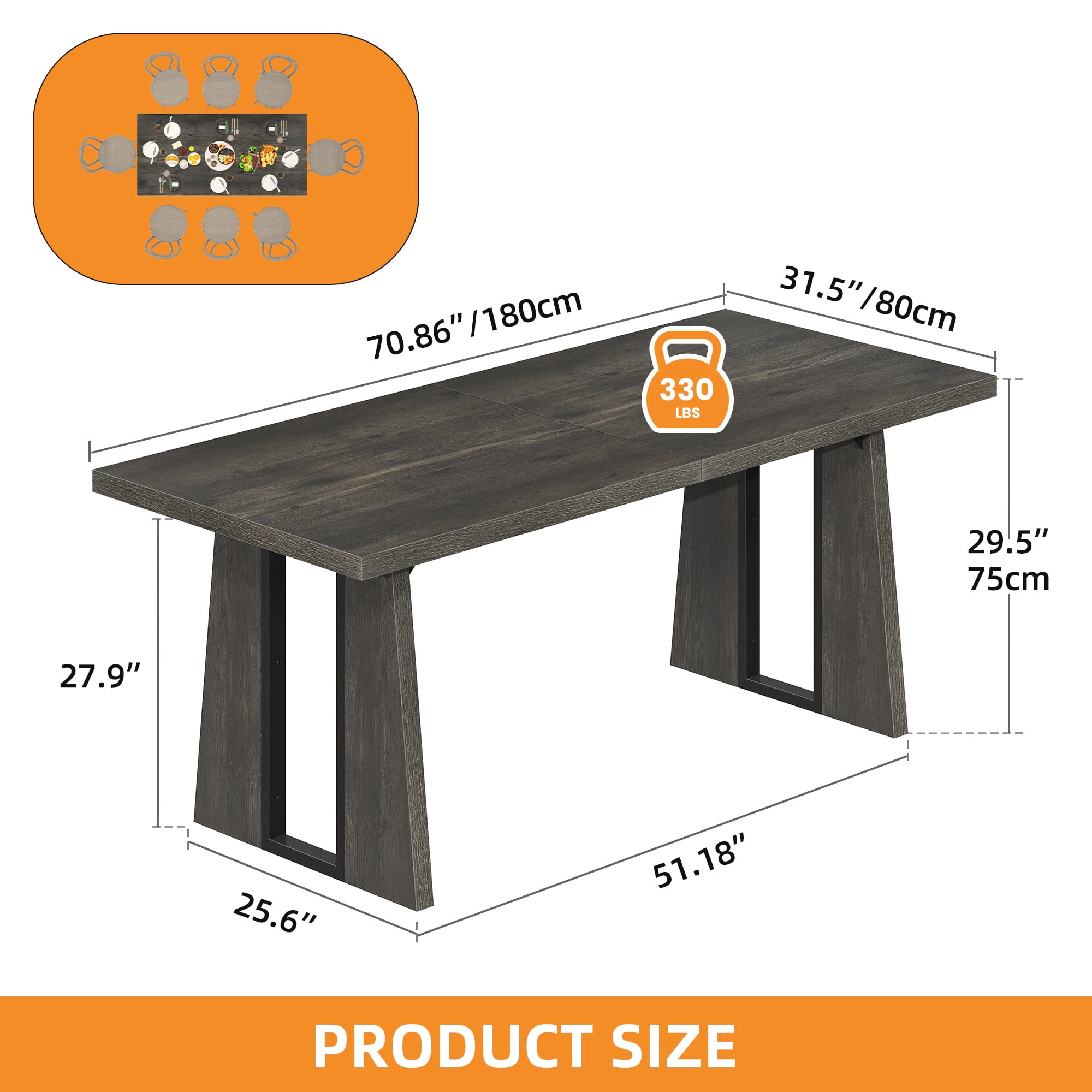 Uforic 70" Wood Dining Table for 6-8 Person, Farmhouse Rectangle Dining Table withHeavy Duty Leg, Kitchen Table for Gathering, Kitchen, Dining Living Room, Gray