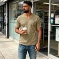 thumbnail image 2 of Men's Big and Tall Shirts Cotton V Neck Plus Size Short Sleeve Soft Casual 2026 Summer Tee Khaki 2XL, 2 of 7