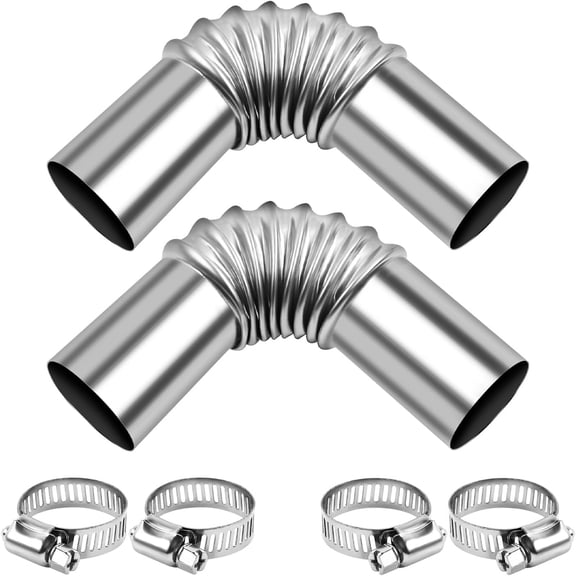 2 Pack Stainless Steel Diesel Heater Exhaust Pipe 24mm Flexible Elbow Tube Connector for RV Boat Car 13cm with Clamps