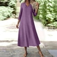 thumbnail image 4 of JGGSPWM Robe Maxi Décontractée en Coton pour Femmes Tendance Été Bohème Manches 3/4 Coton Lin Longue Robe Élégante Chic pour Femmes Violet G, 4 of 9