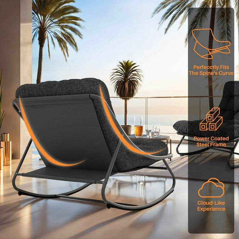 Oversized Rocking Chair with Footstool, Outdoor Indoor Comfy