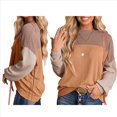 thumbnail image 3 of Camisetas Holgadas Informales de Punto con Cuello Redondo y Larga con Bloques de Color A para Mujer Caqui M, 3 of 8