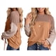 thumbnail image 3 of Camisetas Holgadas Informales de Punto con Cuello Redondo y Larga con Bloques de Color A para Mujer Caqui M, 3 of 8