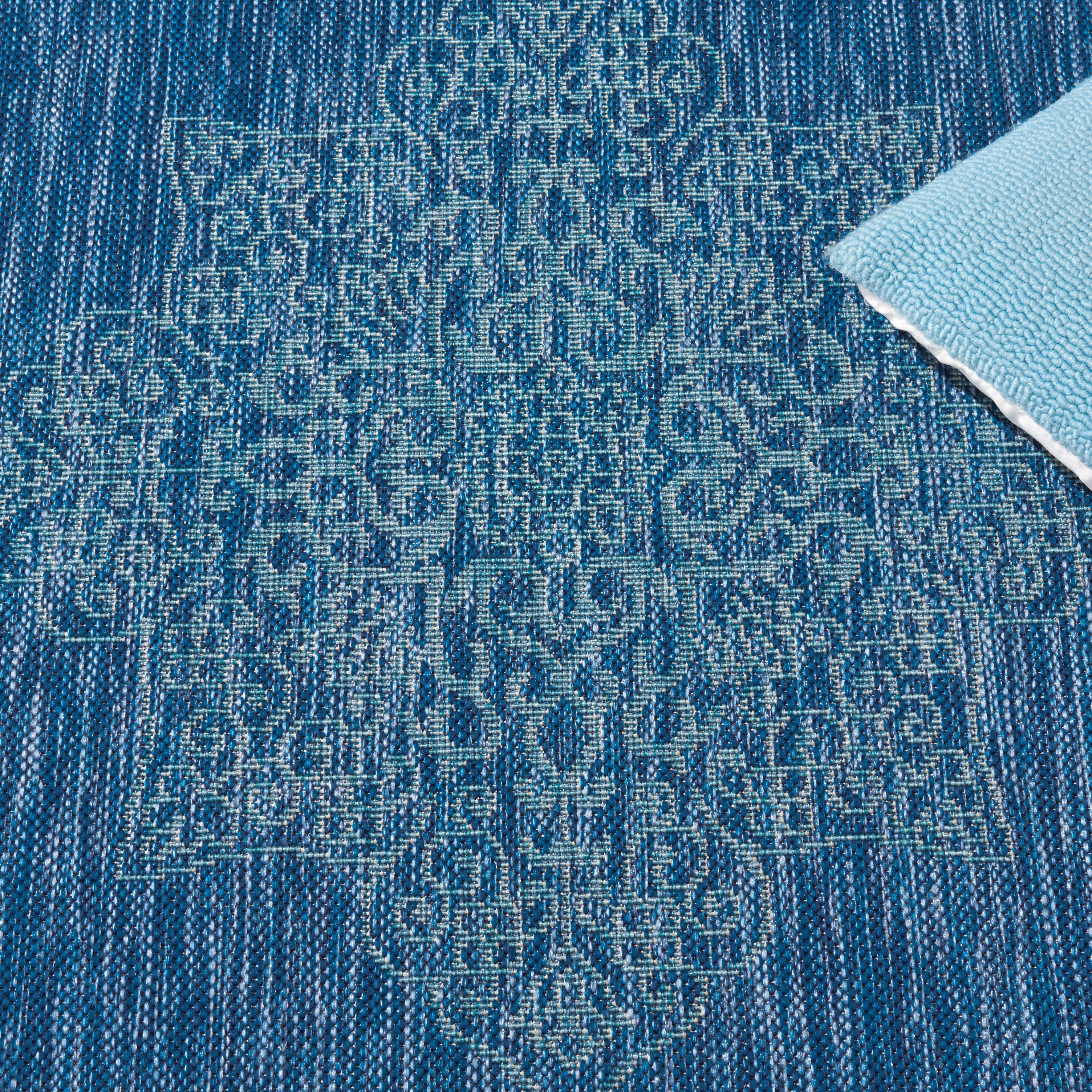 SAFAVIEH Courtyard Delbet Medallion Indoor/Outdoor Area Rug, Navy/Ivory, 6'7" x 6'7" Square