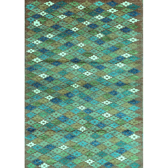 Ahgly Company Indoor Rectangle Southwestern Turquoise Blue Country Area Rugs, 8' x 12'