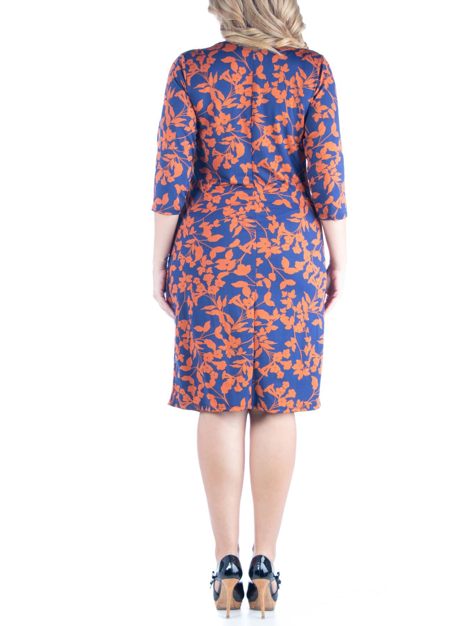 24seven Comfort Apparel Plus Size Knee Length V Neck Dress