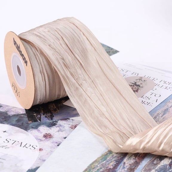 NAMZI 10 Yards 2inch Crinkled Satin Ribbon, Silk-Like for Gift Wrapping, Crafts, Wreaths, Bouquets & Bows, Milk White
