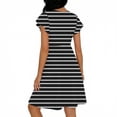 thumbnail image 6 of ClodeEU Women's Striped Flutter Sleeve V Neck Button Cinched Waist Dress ,Solid Color Casual Midi Dress Black,Womens Plus XL, 6 of 6