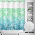 thumbnail image 2 of No Hook Shower Curtain, Teal Blue Ombre Coastal Shower Curtains for Bathroom with See Through Top Window, Sea Nautical Summer Beach Starfish Coral Waterproof & Washable Bath Curtain Long 72"x78", 2 of 9