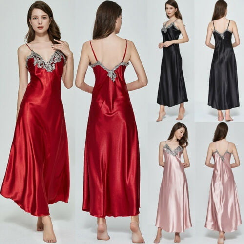 Women Deep V-neck Satin Silk Lace Lingerie Night Dress 2019 New Sexy ...