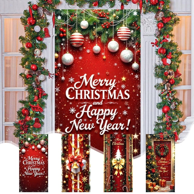 Cubrepuertas Navideño - Diseño de Papá Noel - 89 X 180 Cm - Decoración Festiva | Tela de Poliéster Resistente - Fácil Instalación | Ideal para Puertas, Paredes y Mesas | Multicolor - 90 X 180 Cm - 1