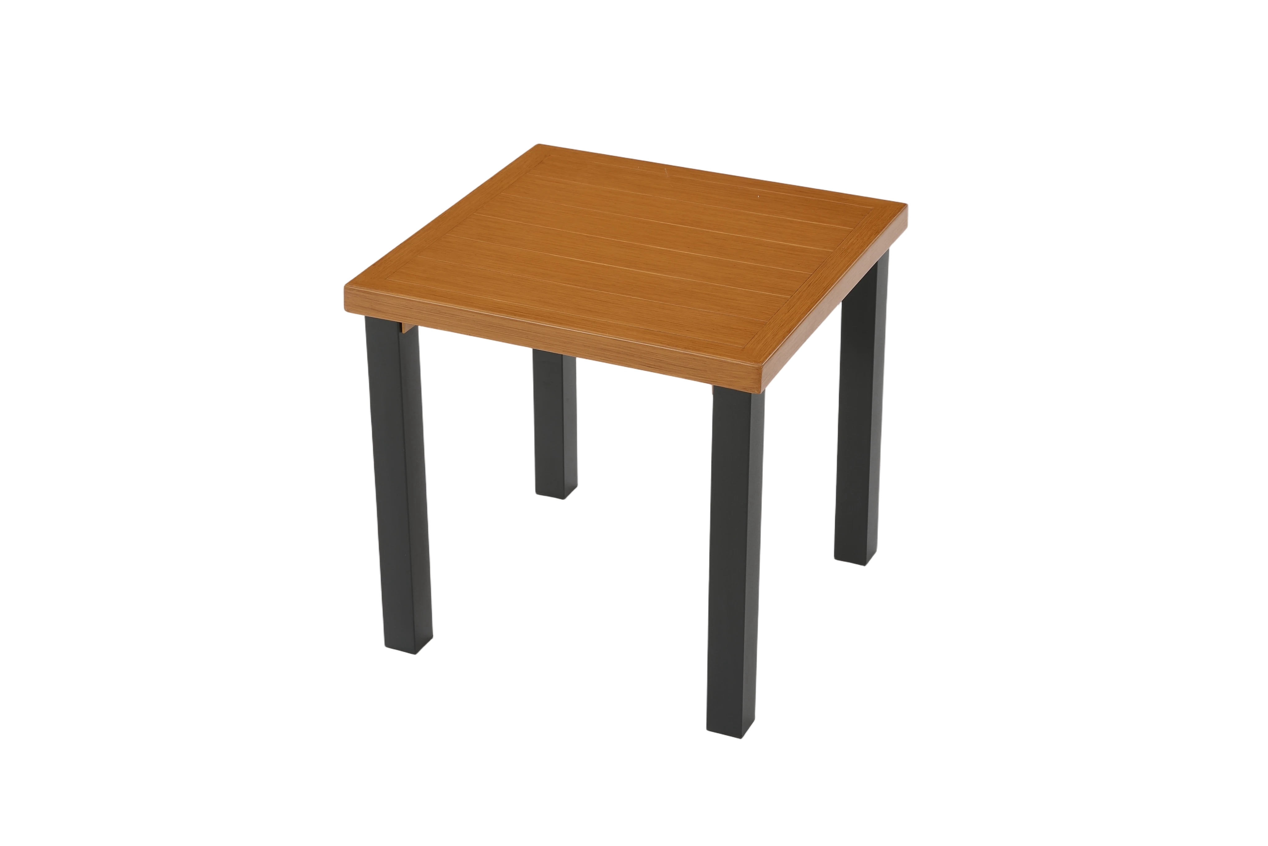 Fnova Outdoor Square Side Table, Patio Accent Table with Tempered Glass Top, Sturdy Metal Frame, Small End Table for Patio Balcony Garden Poolside