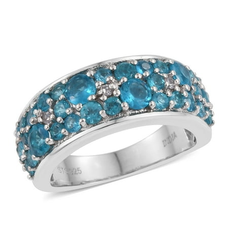 - 925 Sterling Silver Round Neon Apatite Band Ring for Women Cttw 2.3