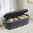 thumbnail image 2 of GZXS Multi-Functional Oval Storage Bench in Dark Gray Teddy Fabric, Indoor Foam-Padded Extra Seating for Bedroom or Living Room, 43"L x 17.5"W x 17.5"H, 2 of 8