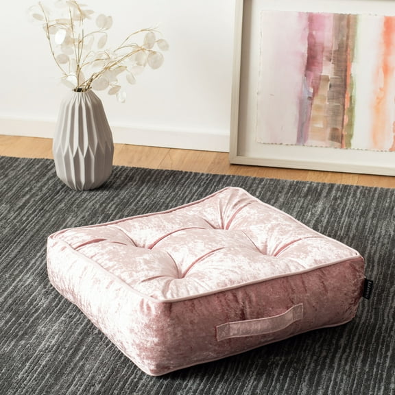 SAFAVIEH Primrose 18" x 18" Solid Square Tufted Floor Pillow, Blush
