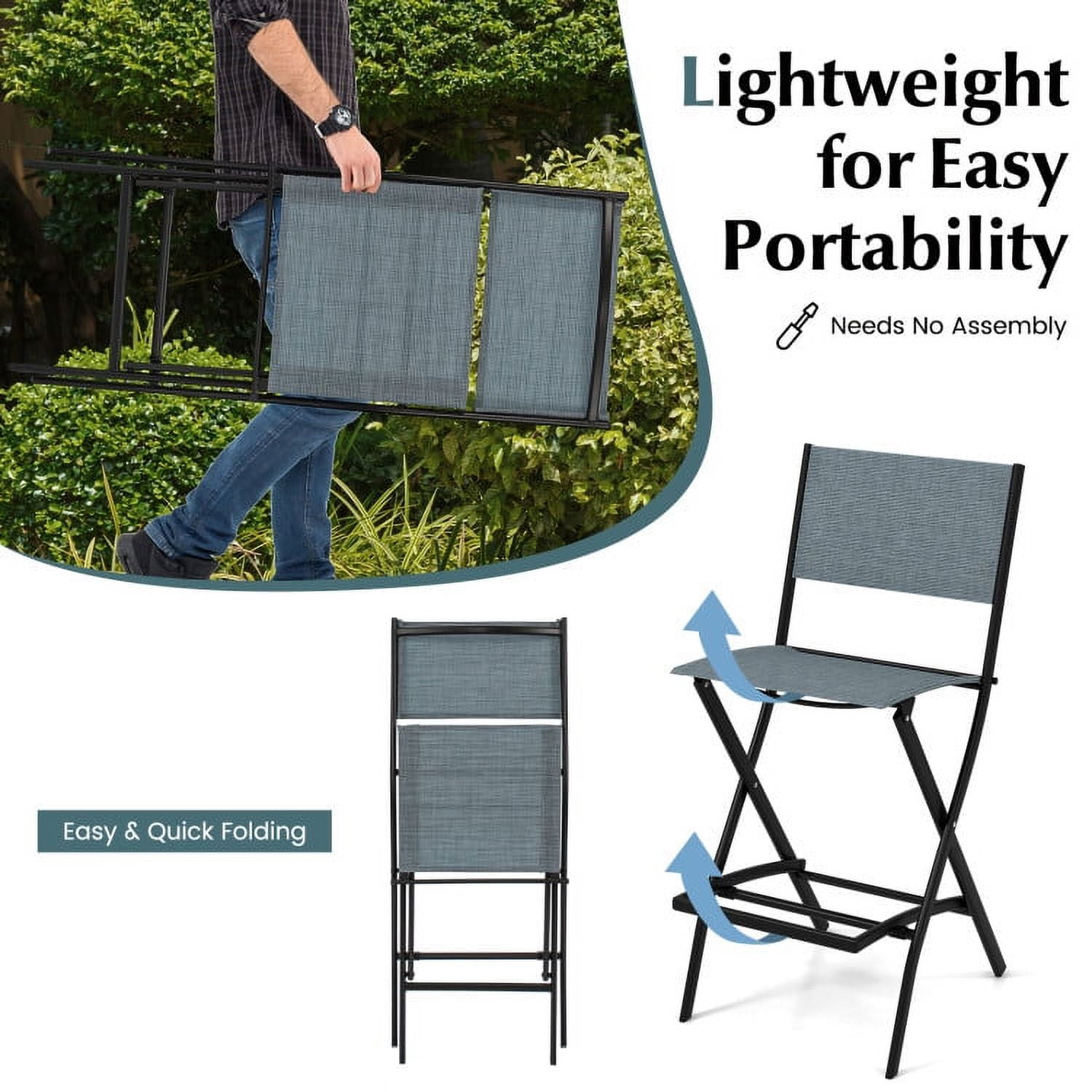 Aimee Lii Outdoor Folding Bar Height Stool Set of 4 with Metal Frame and Footrest, Outdoor Patio Furniture