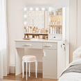 thumbnail image 2 of Blorly White Vanity Desk with Mirror, Makeup Vanity Table with LED Lights and Power Outlet, 3 Drawer, 4 Shelves, 1 Cabinet, 2 of 8