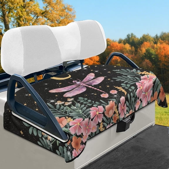 HUIACONG Dragonfly Flowers Golf Cart Covers Seat Easy to Install Golf Cart Seat Protector Cover Foldable Easy to Clean Protection Interior Accessories for EZGO Yamaha Club Cars