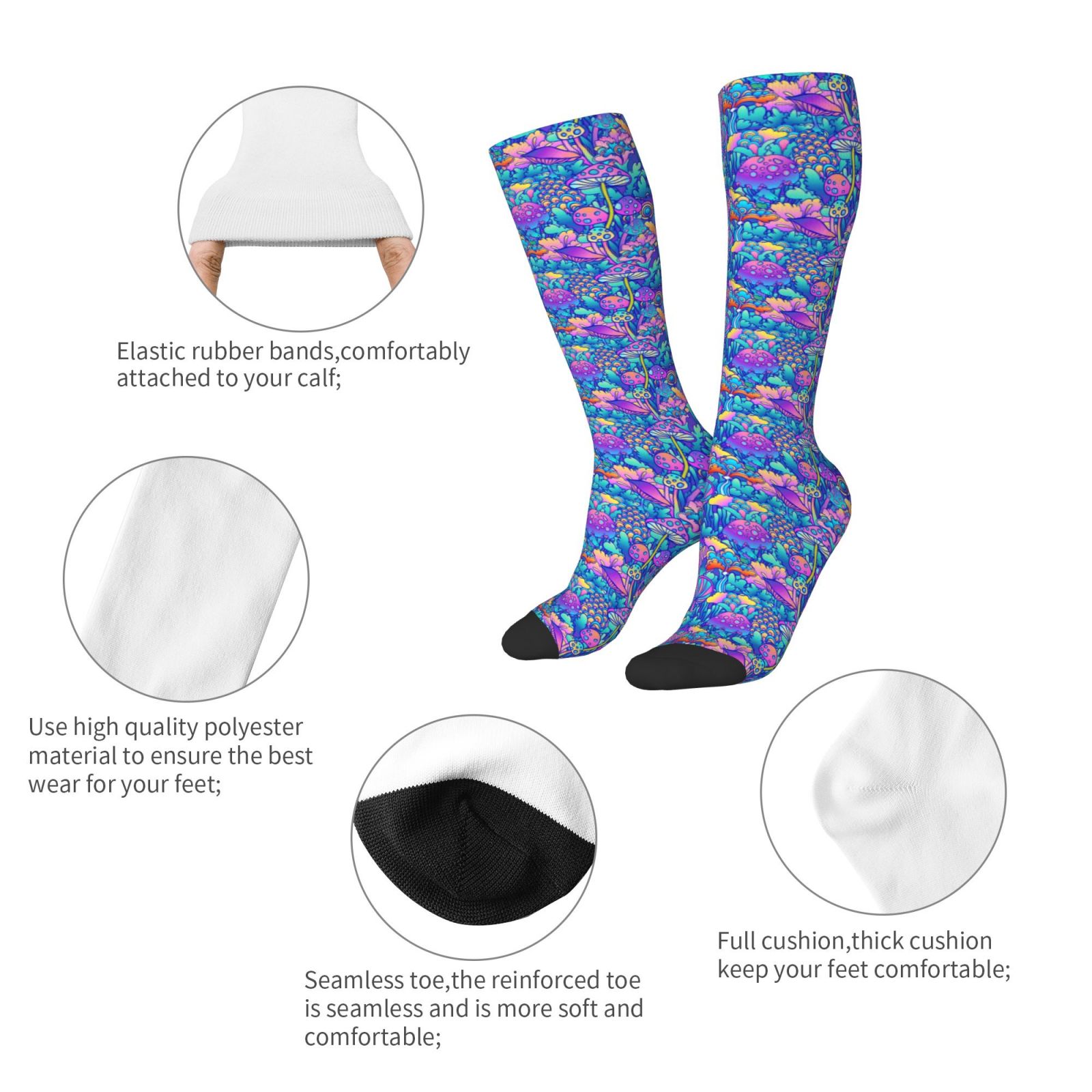 Coaee Colorful Mushrooms Socks, Stylish Sports High Socks Breathable ...