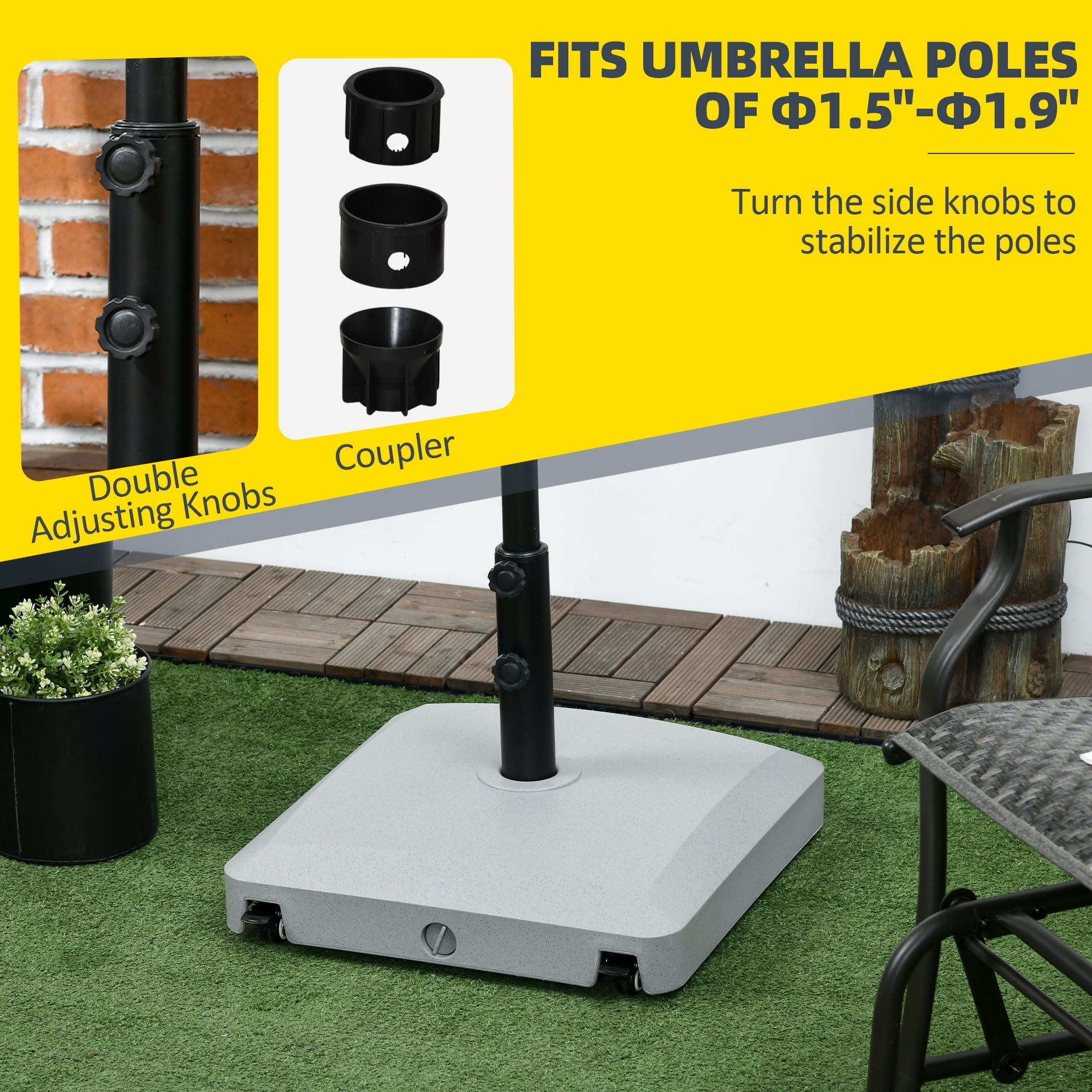 Outsunny Patio Umbrella Base with Wheels, Water or Sand Filled, Gray