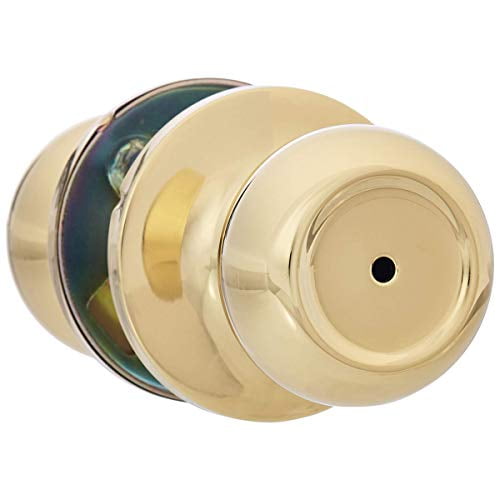 Basics Bedroom/Bathroom Door Knob With Lock, Coastal, Polished Brass