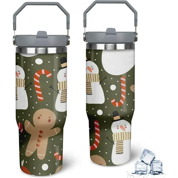 Christmas 30oz Stainless Steel Tumbler with Lid and Straw - Holiday Reindeer & Christmas Tree Design, Insulated Travel Mug for Hot and Cold Beverages, Great for Car and Office